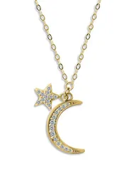 アクア レディース アクセサリー ネックレス・チョーカー・ペンダントトップ レース AQUA Pav Cubic Zirconia Moon Star Charm Necklace in Sterling Silver or 18K Yellow Gold P