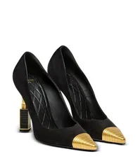 バルマン レディース シューズ パンプスエード レザー Balmain Womens Lipstick Pumps in Suede Leather and Brass Black ブラックのサムネイル