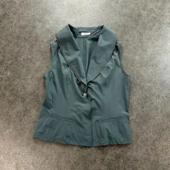 美USED HIROKO BIS HIROKO KOSHINO ヒロコビス ヒロココシノ ベスト ジレ ショールカラー ストレッチ メタルボタン グリーン系 レディース 11のサムネイル