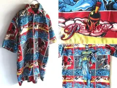 希少 ビンテージ PELLE PELLE MARC BUCHANAN ペレペレ マークブキャナン アメコミ風 ポップアート総柄 ボックスシャツ S(L-XL相当) レッドのサムネイル