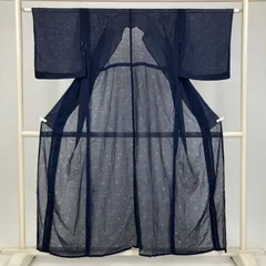 たんす屋 TANSU-YA 着物 リユース着物 夏紬 濃紺 カジュアル 花草 夏 混紡 未洗い 【身丈】150cm【裄丈】62cm MS8022