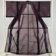 躾糸付未使用 夏着物 風通紗 155cm 黒 赤 正絹紬 夏衣 b414 - メルカリ