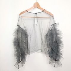 MIMIMEMETE ミミメメット ブラウス フリル 長袖 チュール 透け感 ダークグレー Fサイズ 〇□☆