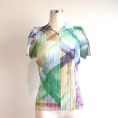 プリーツプリーズ半袖 Tシャツ 緑系 多色使い PLEATS PLEASE ISSEY MIYAKE（Tシャツ/カットソー(半袖/袖なし)）の