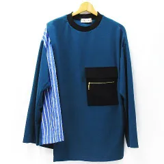 CULLNI クルニ EX.shirt docking PO アシンメトリー スリット ロンT カットソー ターコイズ ブルー系 メンズ 2 20-SS-049 M005-08-0317④のサムネイル