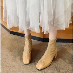 再入荷 シューズ ショートブーツ レディース スクエア ブーツ PU スエード ヒール ミドルブーツ スクエアトゥブーツ 疲れない 歩きやすい 靴 おしゃれ