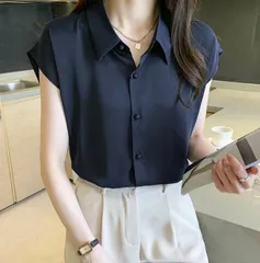 再入荷 ブラウス レディース シャツ フレンチスリーブ シフォン シャツブラウス とろみ トップス 無地 夏服 ふんわり ゆったり カジュアル