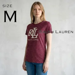 Ralph Laurenラルフローレン レーヨンコットン製 ロゴプリント ボーダーTシャツ M ボルドー 【古着】【中古】【送料無料】