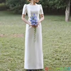 ウェディングドレス ロング 白 半袖 タイト 二次会 花嫁 前撮り 結婚式 エレガント シンプル 韓国風 リゾートlf0318
