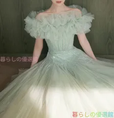 カラードレス カクテルドレス ロングドレス パーティードレス グリーン 緑 シフォン ラインストーン きらきら 発表会 演奏会 ステージドレス イブニングドレス オフショルダー 前撮り かわいい lf0317