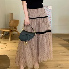 再入荷 未使用 チュールスカート 夏 レディース ドット 水玉 フレアスカート 春夏 ロングスカート チュールスカート ボトムス キレイめ 体型カバー ウエストゴム Aライン お洒落 ゆったり エレガント フェミニン 大人可愛い