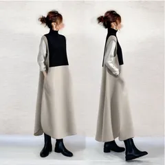 再入荷 ロングワンピース 即購入OK レディース ハイネック ロング丈 ワンピース マキシ丈 配色 切り替え 体型カバー ゆったり シンプル カジュアル おしゃれ かわいい 秋 冬 通勤 通学 20代 30代 40代 50代