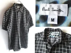コレクション使用 Paul Smith ポールスミス メインライン 2014SS アートチェックプリント トップ金釦 半袖 シャツ M ブラック