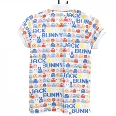 【美品】ジャックバニー×パックマン 半袖ポロシャツ 白×マルチカラー パックマン総柄 レディース 1(M) ゴルフウェア Jack Bunny