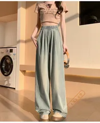 再入荷 夏 薄手 デニムパンツ レディース ワイド パンツ とろみ ストレートパンツ デニム ロングパンツ 夏用 大きいサイズ ゆったり イージーパンツ 夏用デニム ひんやり 接触冷感 ワイドパンツ マキシ丈 ギャザー 総ゴム ロングデニムパンツ