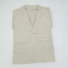 SELECT MOCA　セレクトモカ　Vネックツイードフリンジベスト　ベージュ　フリーサイズ　□〇