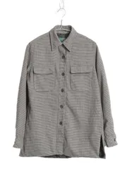 【お得なクーポン配布中!】 90s USA製 ローレン ラルフローレン チェック 長袖 ウール シャツ レディース S 程/ オールド ポロ ボックス 千鳥格子 黒 灰 モノトーン 