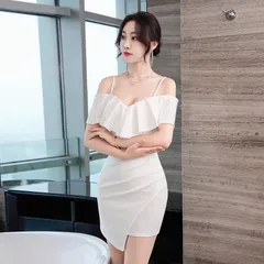 再入荷 ワンピース パーティードレス フリル　セクシー タイトワンピース ワンピ きれいめ セクシー フェミニン スタイリッシュ かわいい デート