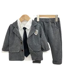 再入荷 子供スーツ フォーマル 男児スーツ スーツ 男の子 キッズ フォーマル 子供 スーツ 3点セット 紳士服 男の子 ジャケット＋シャツ+ズボン タキシード ストライプ柄 ゴムウェスト子供服 七五三 入学式 卒業式 出産祝い