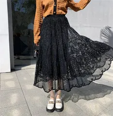 再入荷 レーススカート 夏 レディース フレアスカート 春夏 ロングスカート 刺スカート ボトムス 華やかなレース キレイめ 体型カバー ウエストゴム Aライン お洒落 ゆったり エレガント フェミニン 大人可愛い