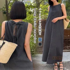 再入荷 デニム ワンピース 大きいサイズ デニムワンピース ノースリーブ ロングワンピース レディース きれいめ ジーンズ クルーネック 袖なし デニムワンピ 夏 秋 春 マキシ丈ワンピース ポケット サロペット ロング丈 ワンピ 重ね着 着回し