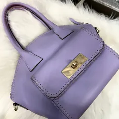 Kate Spade NEW YORK ケイトスペードニューヨーク レザーハンドバック ターンロックトートバッグ 牛革鞄 ライトパープル 紫