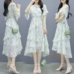 再入荷 ワンピース レディース 大人 ワンピ 花柄 夏秋 フレア カジュアル 着やせ きれいめ ロング丈 半袖 総柄 Aライン 二次会