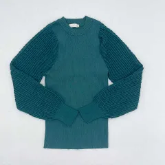 earth music&ecology アースミュージックアンドエコロジー　袖シアーニットプルオーバー　ブルーグリーン　Mサイズ　〇□