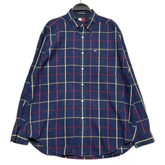TOMMY HILFIGER トミーヒルフィガー チェック柄 長袖 コットンシャツ メンズM ヴィンテージ 90s 古着 ネイビー イエロー レッド マルチカラー【長袖シャツ】/ IA237