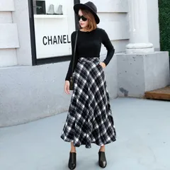 再入荷 フレアスカート ウール混紡スカート 秋冬 レディース ボトムス Aライン フレア レディース ロングスカート ロング マキシ 膝下 ひざ下 大きいサイズ ゆったり マキシスカート ハイウエストスカート チェック柄 春 秋 冬