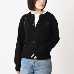 AMI ALEXANDRE MATTIUSSI AMI DE COEUR アミパリス トップス Ami De Coeur メリノウールニット カーディガン FKC361 001 レディース ブラック レッド ウール ボタン 刺繍 長袖
