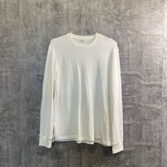 【T-796】UNIQLO ユニクロ L ワッフルTシャツ ホワイト 長袖 無地 クルーネック サーマル カットソー シンプル カジュアル メンズ 古着 トップス