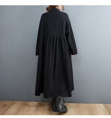 再入荷 ワンピース レディース 春 秋 デニム ワンピース バイカラー 切り替え ワンピース 長袖 大きいサイズ ゆったり ロング丈 切り替えワンピース ゆったり ビックシルエット 個性的 体型カバー 春秋 オシャレ