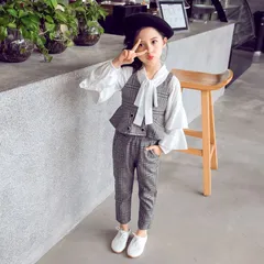 再入荷 子供服 セットアップ 女の子 フォーマルスーツ 入学式 フォーマル スーツ パンツセット 子供スーツ チェック柄 ブラウス 3点セット ジュニア 入園式 卒業式 オシャレ 110 120 130 140 150 160 子供スーツ 上下 子ども服