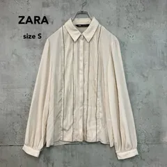 ZARA ザラ ピンタック ブラウス シャツ 長袖 ベージュ パフスリーブ バルーン袖 とろみ素材 比翼仕立て 8741/090/712/S エクリュ トップス カジュアル フォーマル オフィスカジュアル きれいめ Sサイズ ★ ■◇