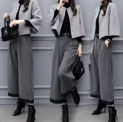 上下セット スーツジャケット 卒業式 ワイドパンツ フォーマル スーツ ママスーツ 40代 母親 春 秋 冬 きれいめ 入学式 スーツ 入園式 九分丈 九分丈 ワイドパンツ