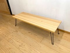 天然木 耳付き 無垢材 ローテーブル 一枚板風 アイアン脚 100cm ヒノキ