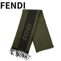 FENDI フェンディ マフラー ロゴ入り ストール カーキ系