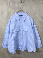 ZARA ザラ コットン 5分袖 ストライプ クロップド丈 シャツ sizeS/水色 ■◇レディース