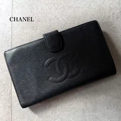 CHANEL シャネル キャビアスキン タイムレスCC がま口 二つ折り財布 ココマーク ブラック 黒 ゴールド金具　a14