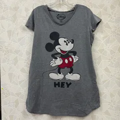 【Disney】Tシャツ グレー ミッキー HEY S〜Mサイズ 裏表プリント 半袖 ディズニー