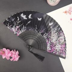 グレーグラデーション 扇子 花柄 竹製 上品 和風 夏小物 撮影 浴衣 