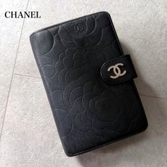 正規品 CHANEL カメリア 二つ折り財布 黒 シルバー金具 ココマーク