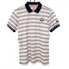 マスターバニー 半袖ポロシャツ 白×ネイビー×レッド ボーダー ロゴ地模様 メンズ 4(M) ゴルフウェア MASTER BUNNY EDITION