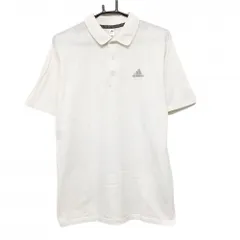 アディダス 半袖ニットポロシャツ 白 胸元ロゴ 袖3ライン 背面下部メッシュ調編み  メンズ O(XL) ゴルフウェア adidas