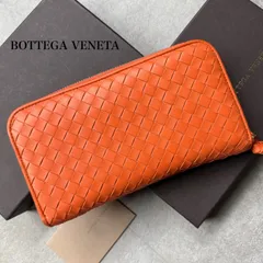BOTTEGA VENETA ボッテガヴェネタ イントレチャート ラウンドファスナー長財布 オレンジ レザー