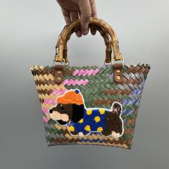カラフル かわいい龍ドラゴン ニットバッグ 春夏 パープル グリーン 