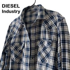 DIESEL 長袖 チェックシャツ ネイビー系 - メルカリ