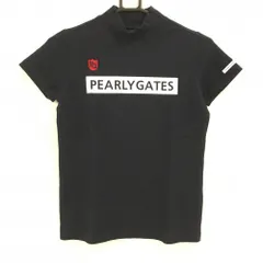 【美品】パーリーゲイツ 半袖ハイネックシャツ ネイビー×白 フロントロゴ  レディース 0(S) ゴルフウェア PEARLY GATES
