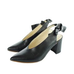 バーニーズニューヨーク BARNEYS NEW YORK パンプス ポインテッドトゥ ロゴ レザー リボン 35 黒 ブラック ■GY11 /MQ